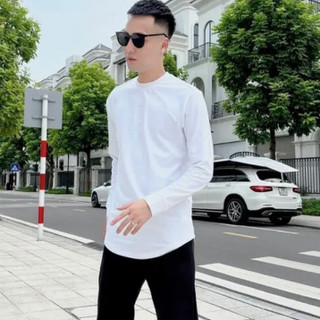Áo longtee đuôi tôm giữ nhiệt hai màu đen trắng trơn chất liệu da cá cotton thời trang