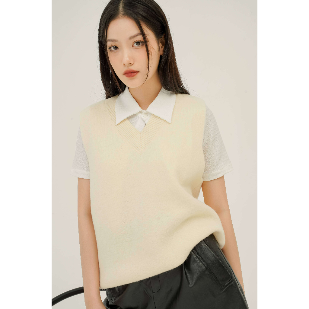 Áo len gile TheKnit Hàn cộc tay thu đông Shan