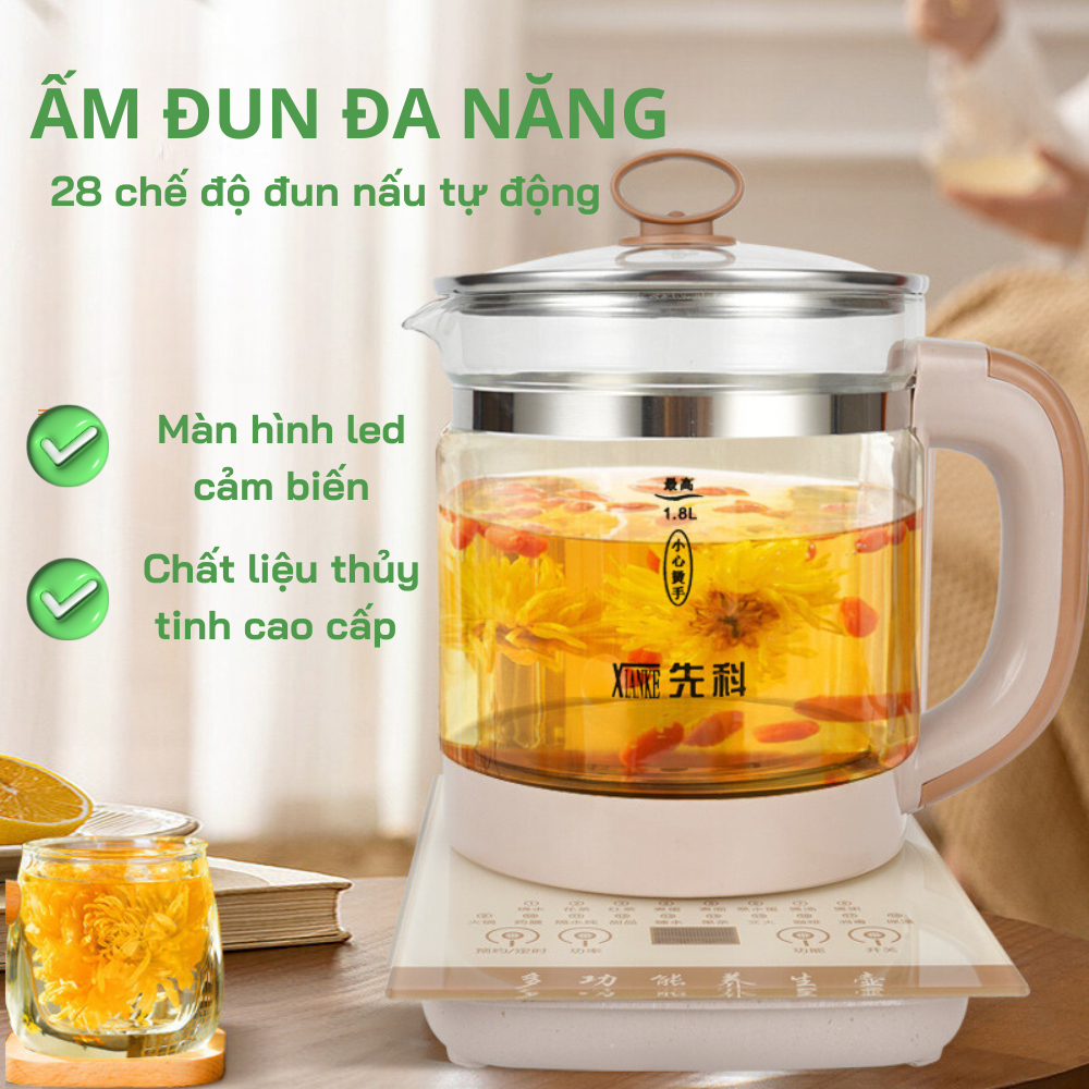 Ấm pha trà kèm bếp dung tích 1.8L - 28 chế độ đun nấu đa năng - Dùng đun nước, pha trà, hầm canh cho gia đình