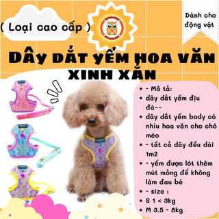 Dây dắt yếm body có nhìu hoa văn cho chó mèo
