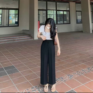 Quần tây quần suông dáng rộng nữ 2 nút cạp lưng cao bigsize