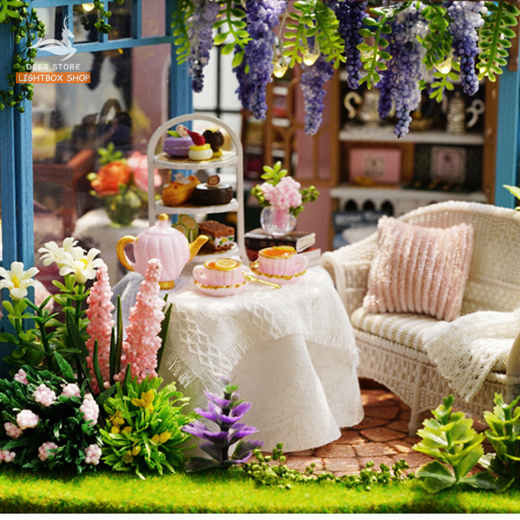 Nhà Búp Bê Bằng Gỗ Nhà Búp Bê Tự Làm bằng gỗ DIY. A068 Rose Garden Tea House. Tặng Dụng cụ, Keo Dán và Cót nhạc