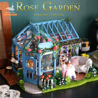 Nhà búp bê bằng gỗ nhà búp bê tự làm bằng gỗ diy. a068 rose garden tea house. tặng dụng cụ, keo dán và cót nhạc