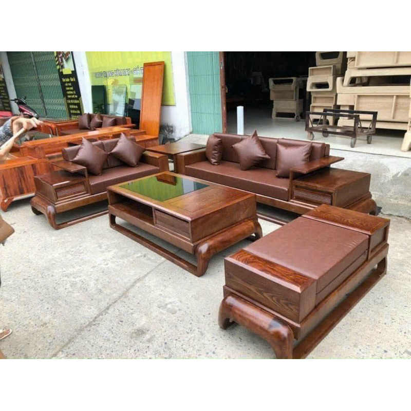 SALE GIÁ TỐT sofa 2 văng đùi gà gỗ sồi nga màu óc chó, màu cánh gián