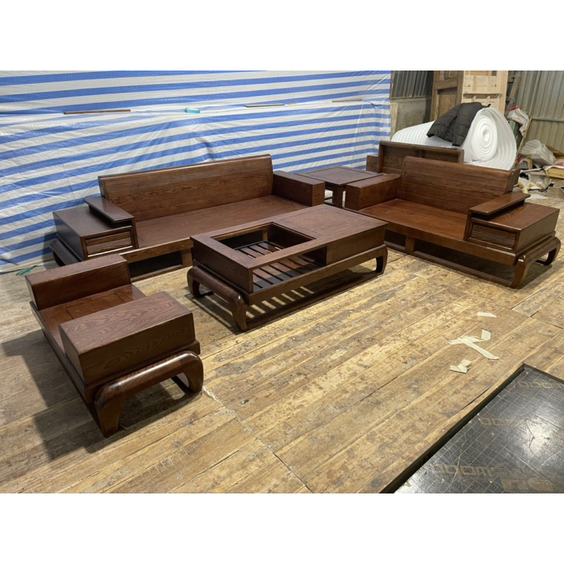 SALE GIÁ TỐT sofa 2 văng đùi gà gỗ sồi nga màu óc chó, màu cánh gián