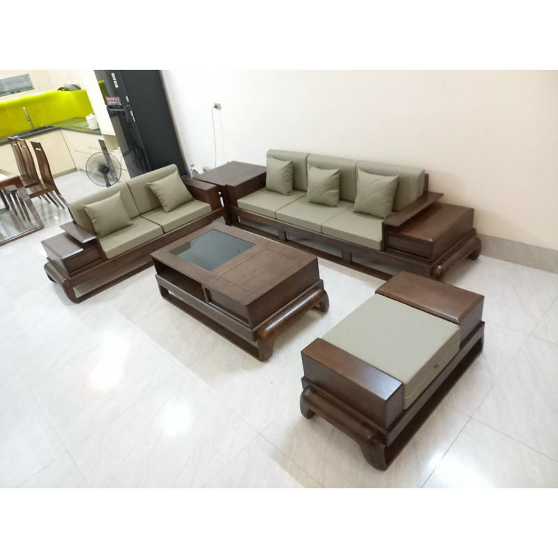 SALE GIÁ TỐT sofa 2 văng đùi gà gỗ sồi nga màu óc chó, màu cánh gián