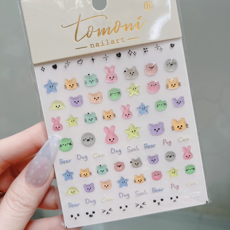 Sticker dán móng tay nail sticker lụa cao cấp TOMONI mẫu dán nổi phong cách Nhật Hàn