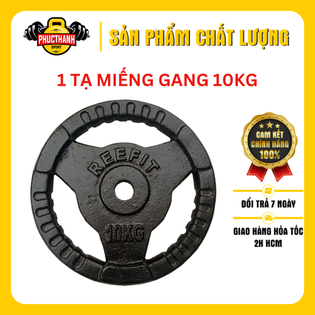 Tạ miếng gang tạ bánh gang 3 lỗ 10kg REEFIT (1 miếng)