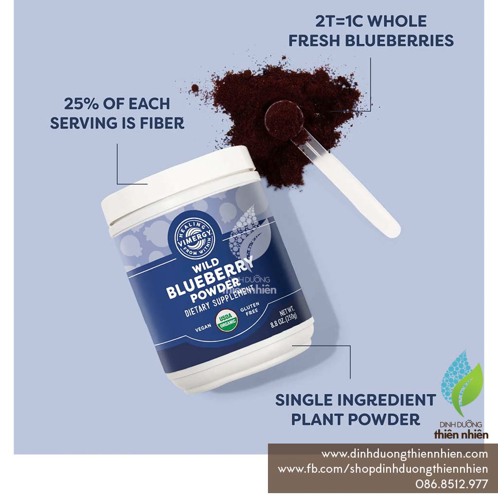 Bột Việt Quất Dại  Hữu Cơ Vimergy Organic Wild Blueberry Powder, 250g