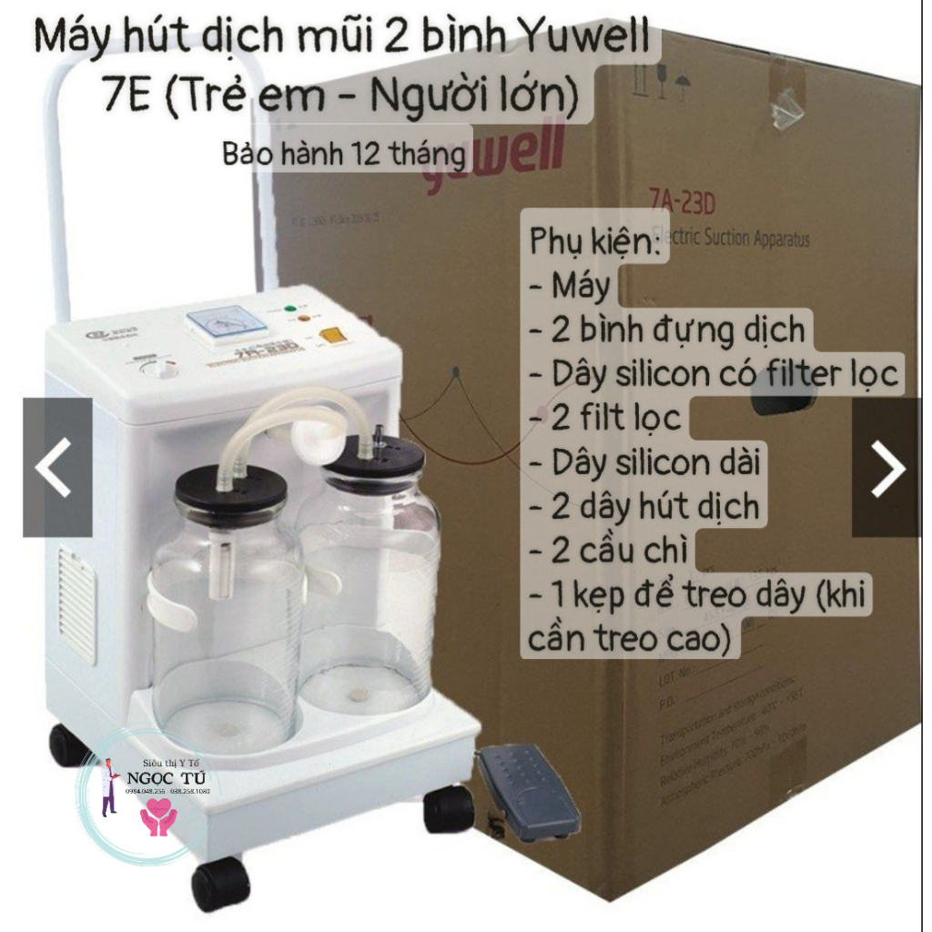 MÁY HÚT DỊCH 2 BÌNH 7A-23D – YUWELL tặng đầu hút (BẢO HÀNH 12 THÁNG)