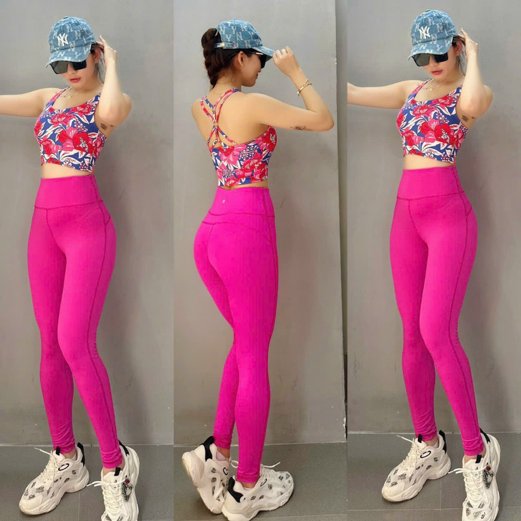 Bộ Đồ Tập Bra Dây Họa Tiết Quần Dài Thể Thao Nữ Tập Gym Yoga Aerobic Cầu Lông - Tặng Mút Ngực Cao Cấp