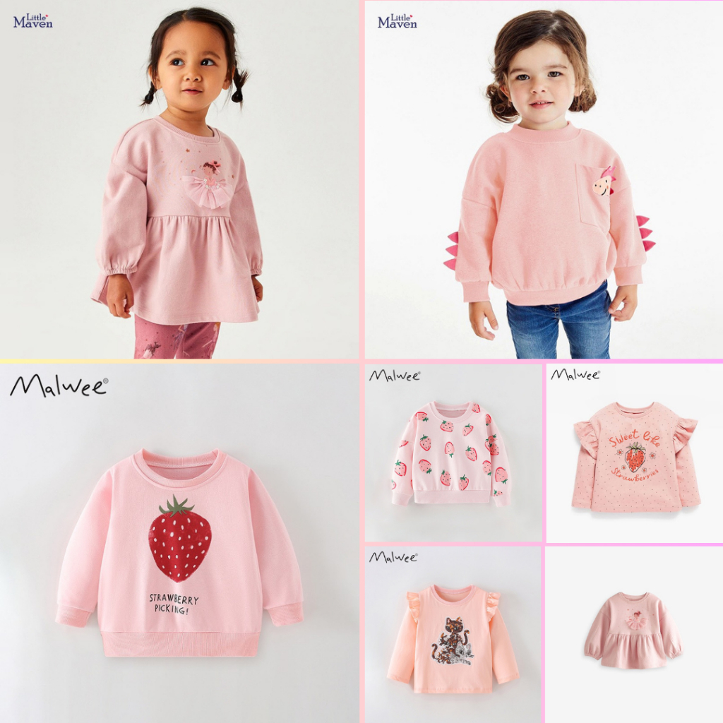 BST áo nỉ nhiều họa tiết LM, MW đáng yêu cho bé gái 2-8 tuổi Mẫu mới 2024 P2 - Little Maven Official Store