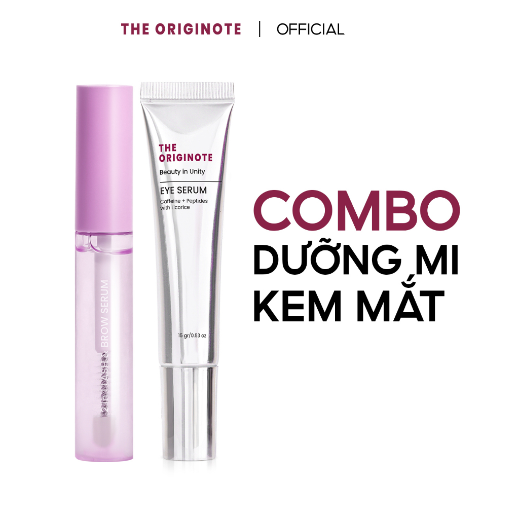 Combo Dưỡng mắt Eye Serum Và Dưỡng Mi 2in1 Lash & Brow The originote - Serum cải thiện quầng thâm mắt và hỗ trợ dài mi