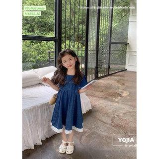 Đầm jean tay bồng phối viền trắng sofia candy