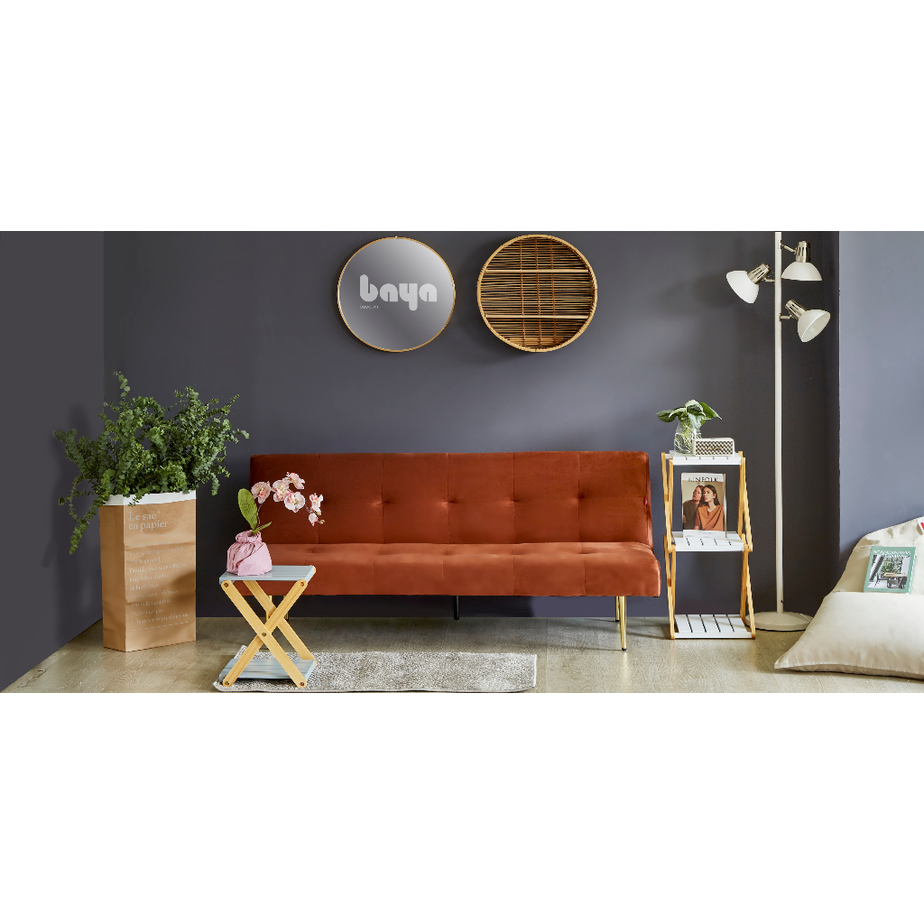 CHICAGO Sofa giường Khung gỗ/ Vải flannel/ Mút, Chân crôm màu vàng, Màu cam / nâu / xanh da trời D77/88xW165xH36/H73
