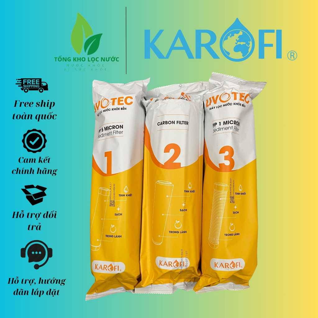 Bộ 3 lõi lọc nước 123 Livotec thương hiệu của Karofi dùng cho các máy Livotec, Karofi, Kangaroo thường hàng chính hãng