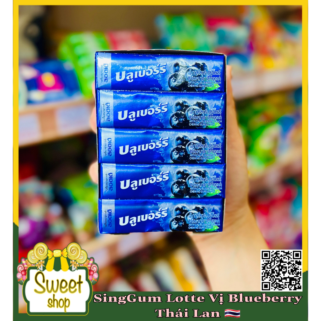 😘🍬 Singum Lotte vị Blueberry 🫐/ Dâu 🍓/ Bạc hà 🍃 - Thái Lan 🇹🇭🇹🇭