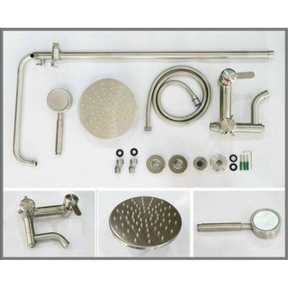 Bộ sen cây tắm đứng nóng lạnh inox 304 tăng áp Lệch - Loại bát sen và tay sen tăng áp