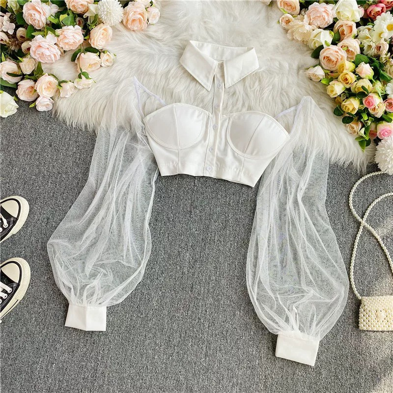 Áo sơ mi kiểu cúp ngực tay voan bồng - Hàng Quảng Châu