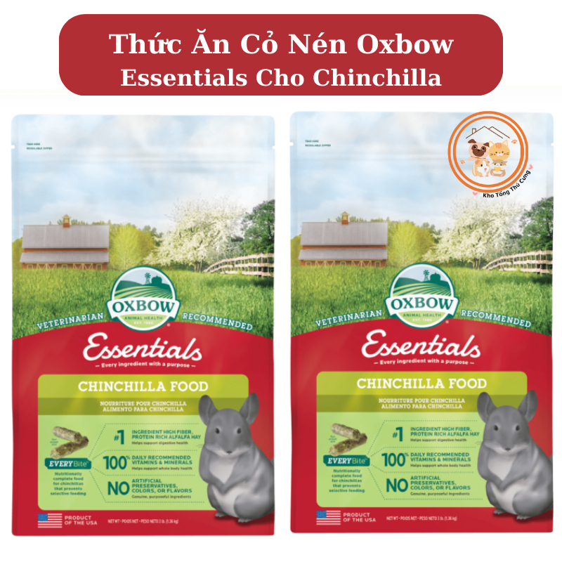 Thức ăn cao cấp Chinchilla Essentials Oxbow của Mỹ,giàu chất xơ,protein và vitamin,khoáng chất các l