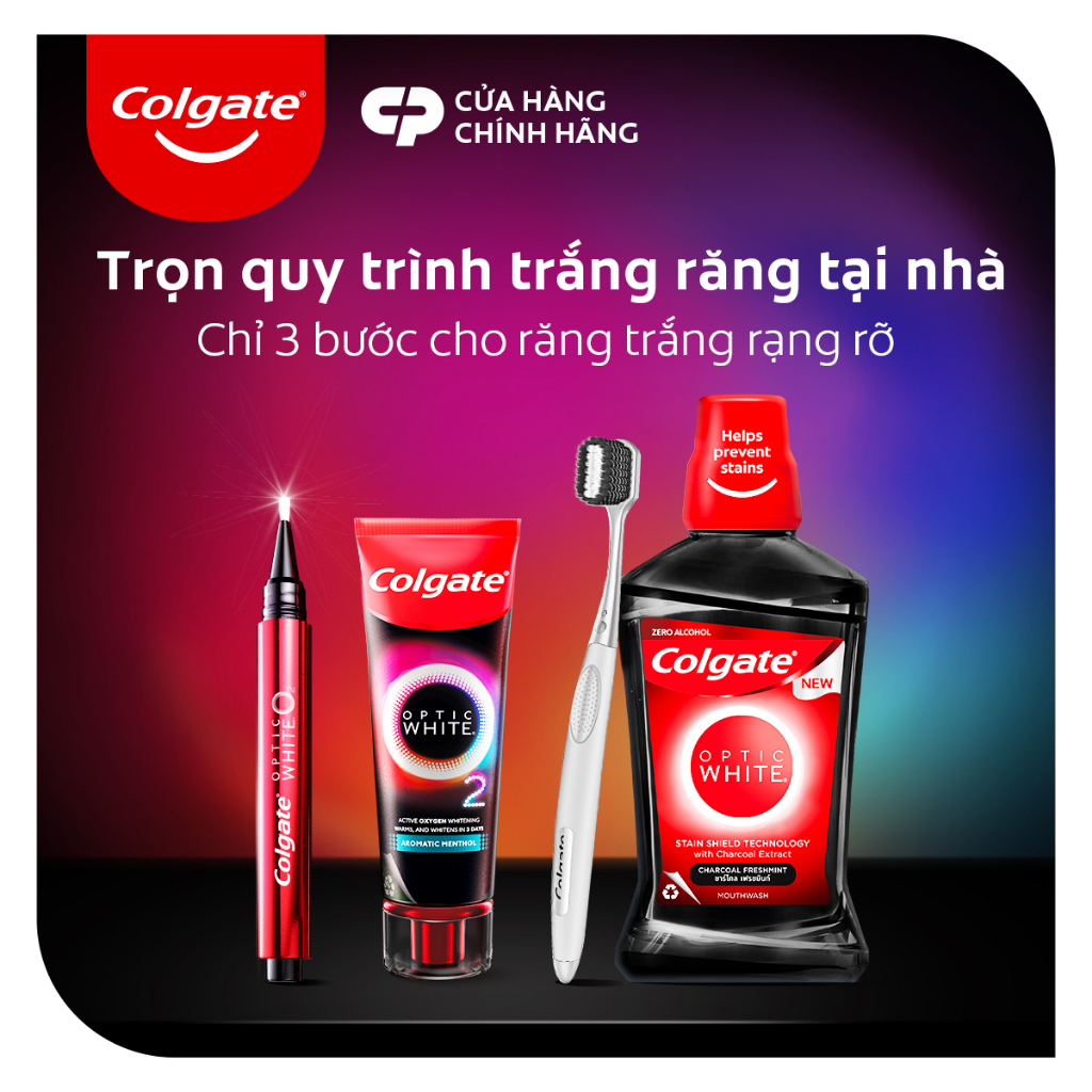 Bộ 4 Nước súc miệng Colgate trắng răng Optic White than hoạt tính bạc hà the mát 500ml/chai