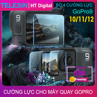 Bộ 4 miếng dán cường lực cho Gopro 12 11 10 9 Telesin Kính cường lực 9H cho máy quay hành trình GoPro12 Hàng chính hãng