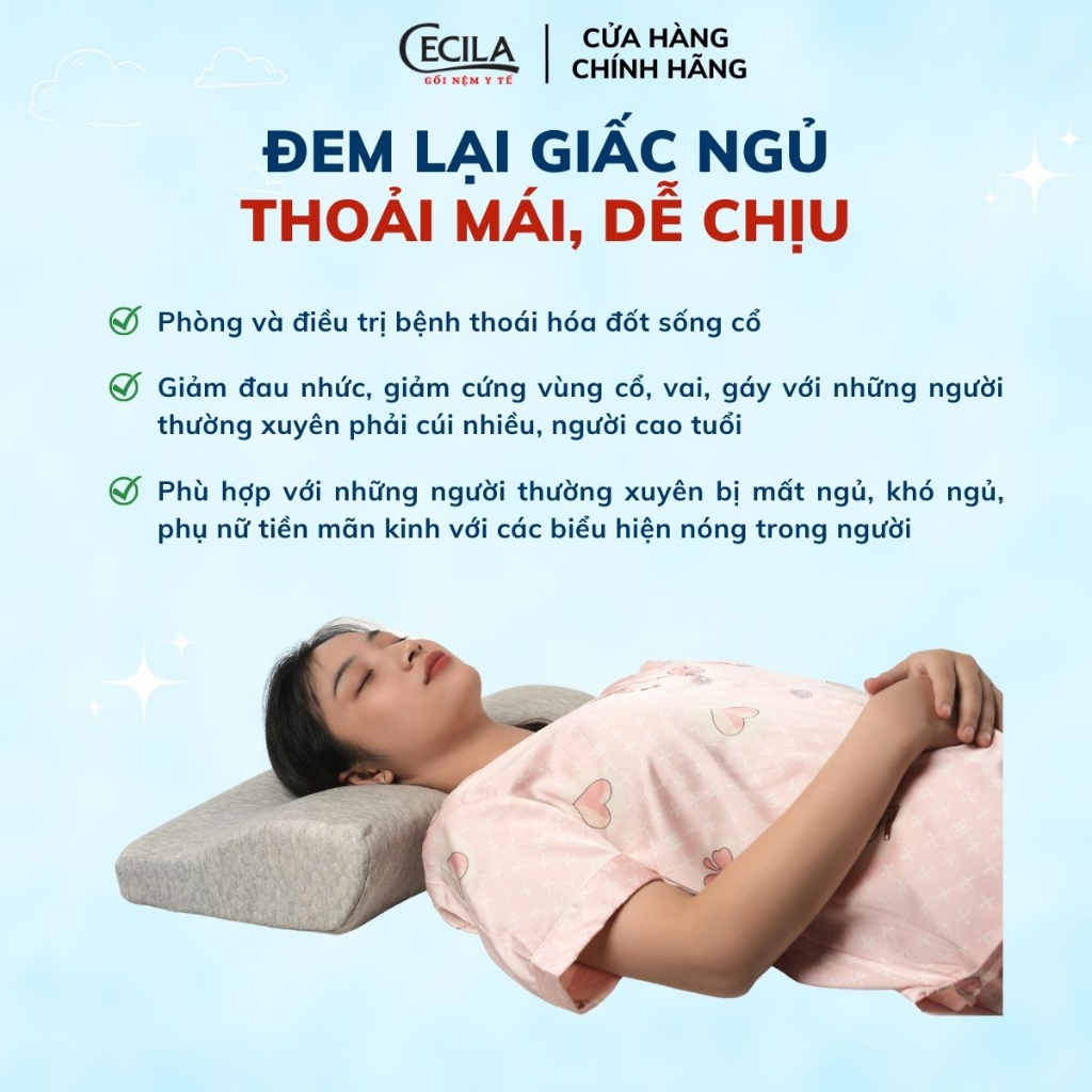 Gối cao su non ngủ nhanh Cecila có Gel lạnh - Thiết kế nâng đỡ cổ vai gáy, chống đau mỏi vai gáy - Hỗ trợ ngủ nhanh
