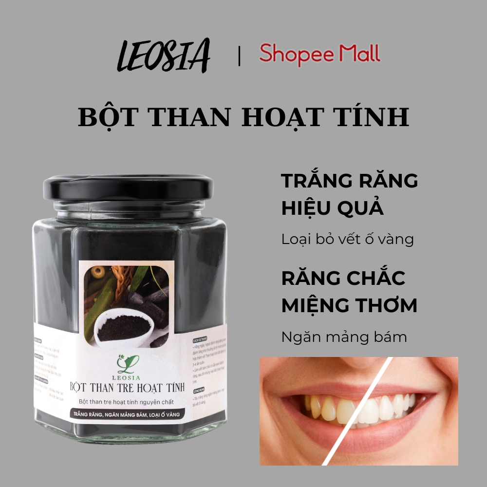 Bột than tre hoạt tính trắng răng LEOSIA - Ngăn mảng bám, loại bỏ vết ố vàng cho răng hiệu quả 70g