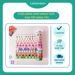 Lalunavn Cuộn băng dính washi tape in họa tiết đáng yêu trang trí sổ tay 20 mẫu - A01