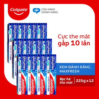 Bộ 12 Kem đánh răng Colgate Maxfresh bạc hà 225g tặng bàn chải