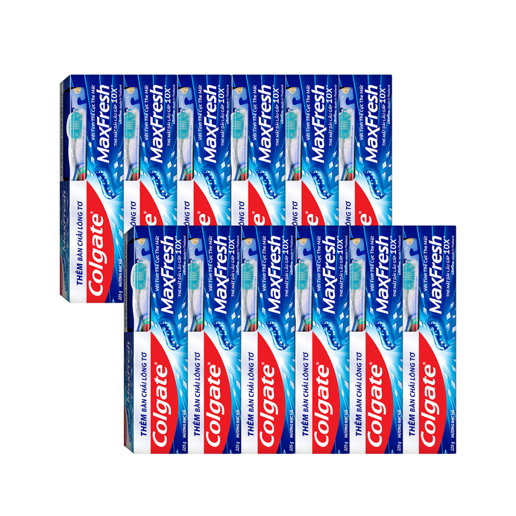 Bộ 12 Kem đánh răng Colgate Maxfresh bạc hà 225g tặng bàn chải