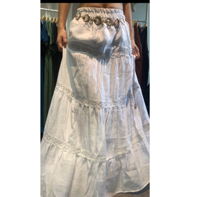 Chân Váy Vintage Maxi Dài Xoè Rộng Nhiều Tầng Phối Ren Lưng Thun