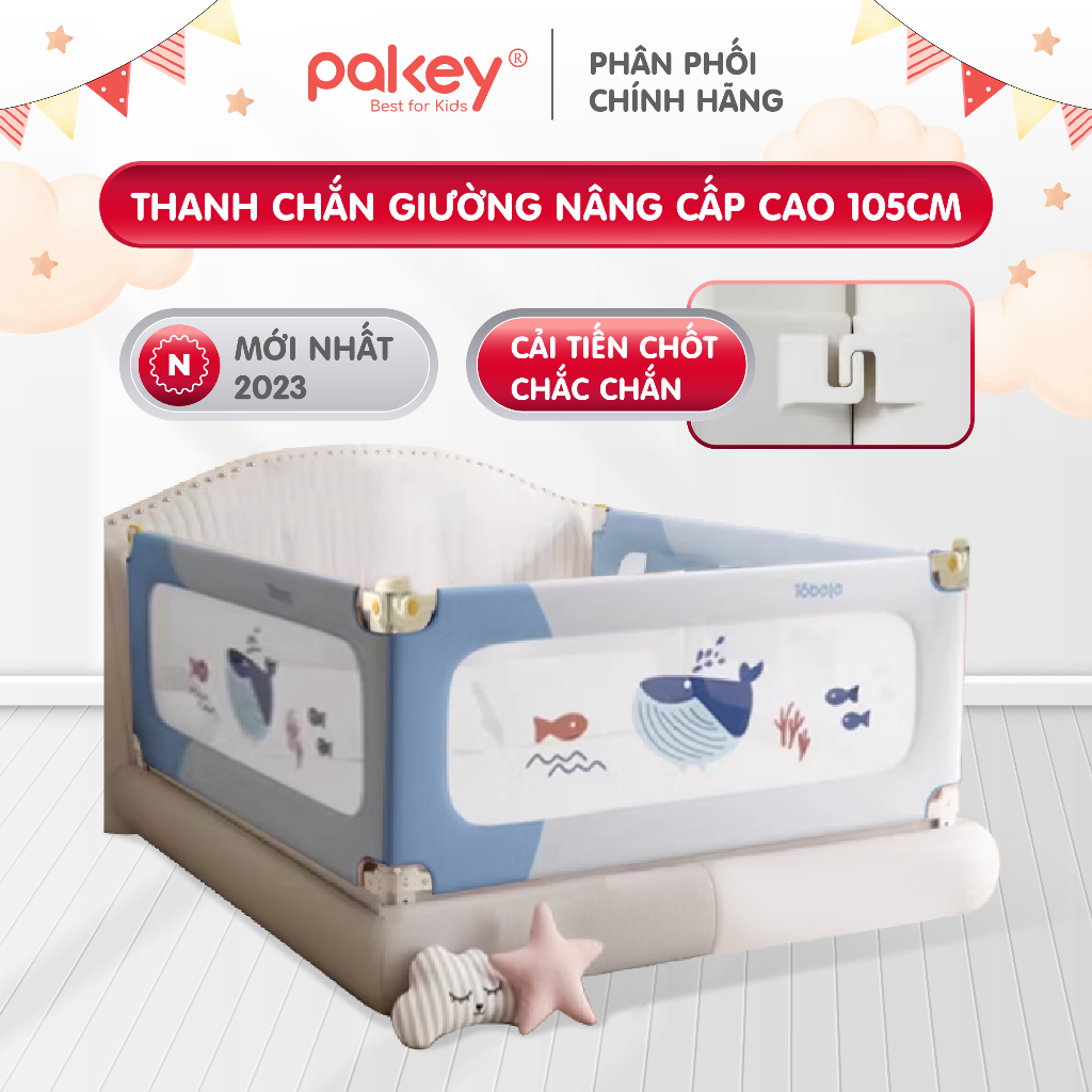 Thanh Chắn Giường Pakey Premium SV1 Cao Cấp, Cải Tiến Chốt Khoá Trên Dưới Chống Xê Dịch, Mẫu Mới Nhất 2024