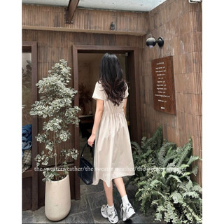 Váy Đầm Basic cổ sơ mi dáng xòe, chất liệu kaki lên dáng siêu đẹp