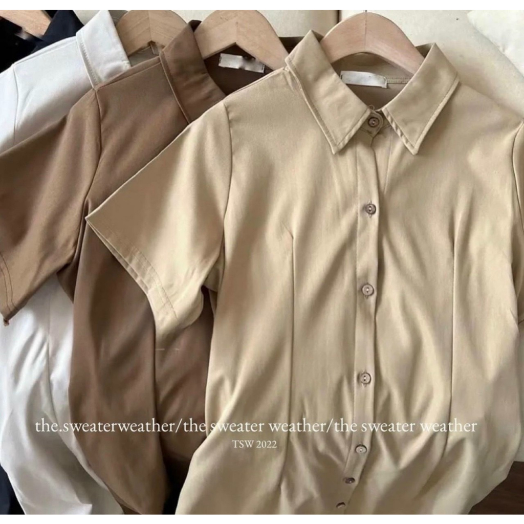 Váy Đầm Basic cổ sơ mi dáng xòe, chất liệu kaki lên dáng siêu đẹp