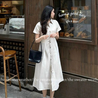 Váy Đầm Basic cổ sơ mi dáng xòe, chất liệu kaki lên dáng siêu đẹp