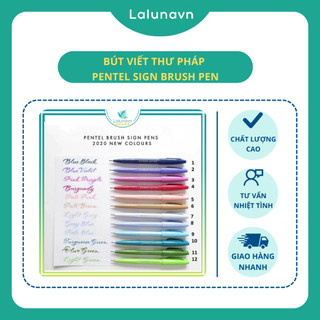 Bút viết thư pháp PENTEL Sign brush pen, fude touch 12 màu mới Lalunavn - A18
