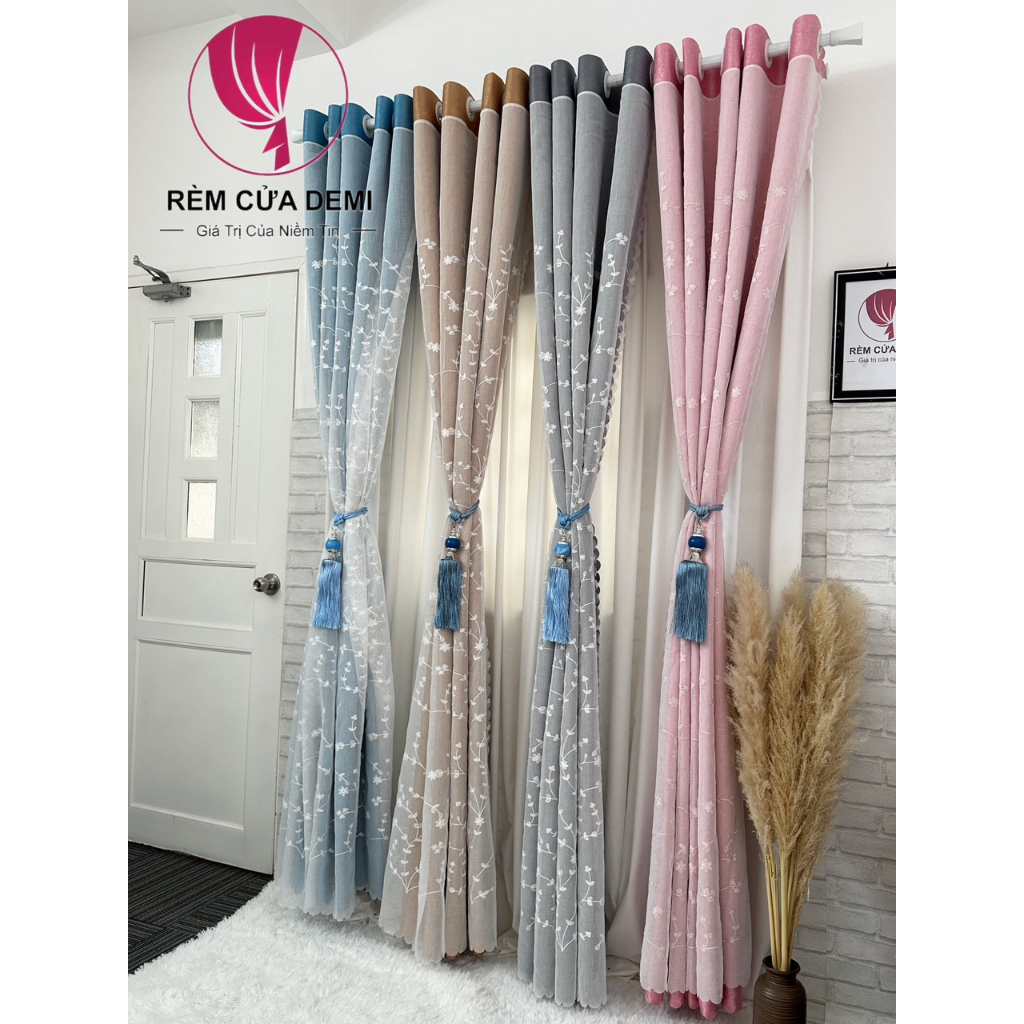 Rèm cửa VẢI 2 LỚP (Chỉ cần sử dụng 1 thanh treo). Ghi chú: Nhận thiết kế mẫu vải, màu tự chọn