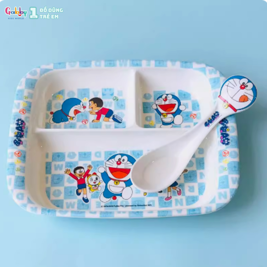 Bộ Đồ Dùng Ăn Dặm Tô Chén Khay Ly Hình Doraemon Đáng Yêu Cho Bé