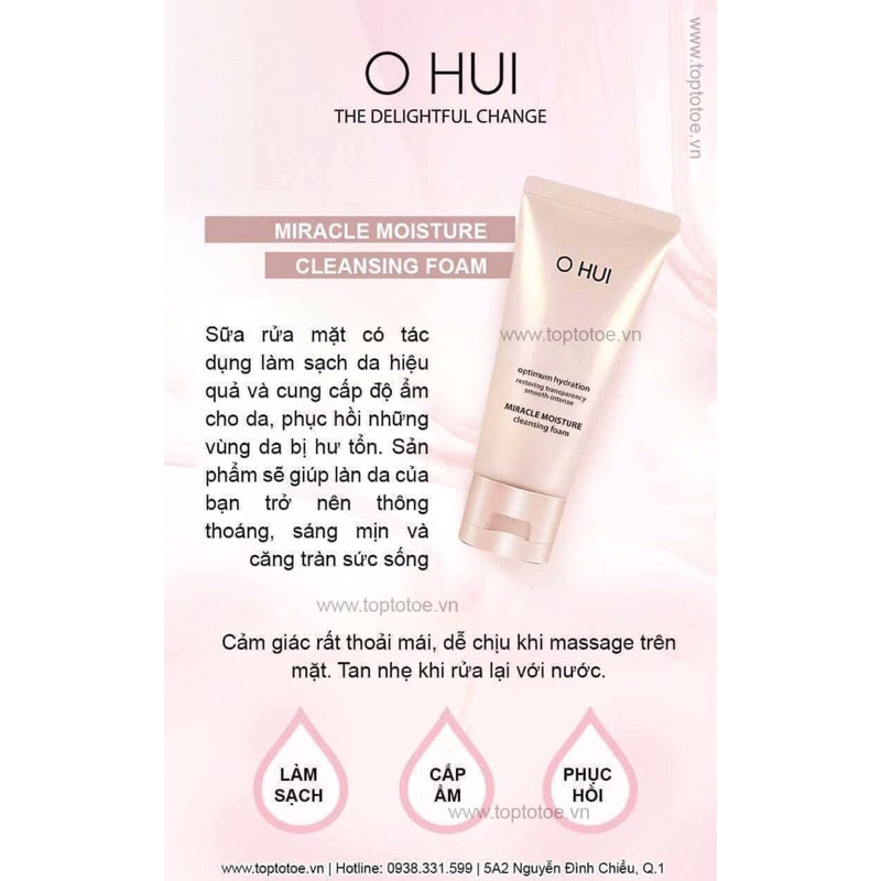Sữa rửa mặt ohui hồng dưỡng ẩm chống lão hoá trắng hồng da