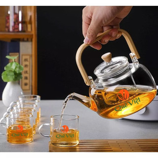 Bộ ấm thủy tinh pha trà Quê Việt ( 1 ấm 1000ml và 6 chén )
