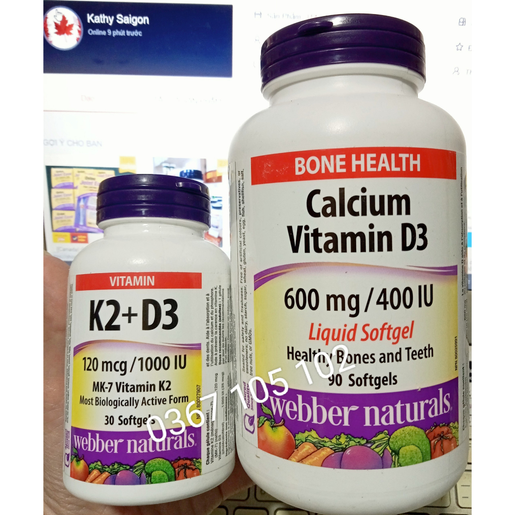 Combo Calcium D3 + Vitamin D3 K2Mk7 , Webber Naturals , Canada