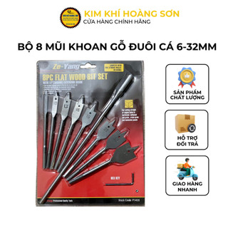 Bộ 8 mũi khoan khoét gỗ đuôi cá chuyên dụng 6-32mm, mũi khoan khoét thạch cao kèm cây nối dài