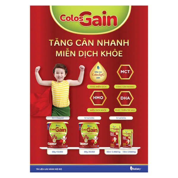 Sữa bột Colos Gain/Cho bé Tăng cân nhanh + Miễn dịch khoẻ