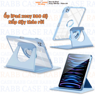 [Tặng dán lưng Carbon] Bao da iPad xoay 360 độ, khay đựng có thể tháo rời được, mặt lưng trong suốt chống ố khe đựng bút
