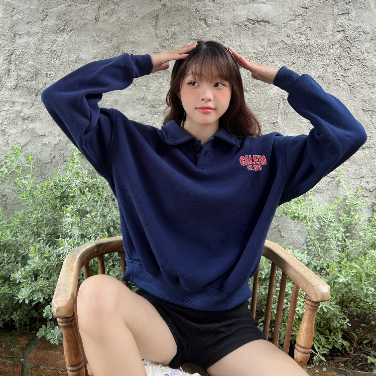 Áo POLO tay DÀI Thêu Calem form BOXY vải nỉ bông brand Calem.Club chính hãng