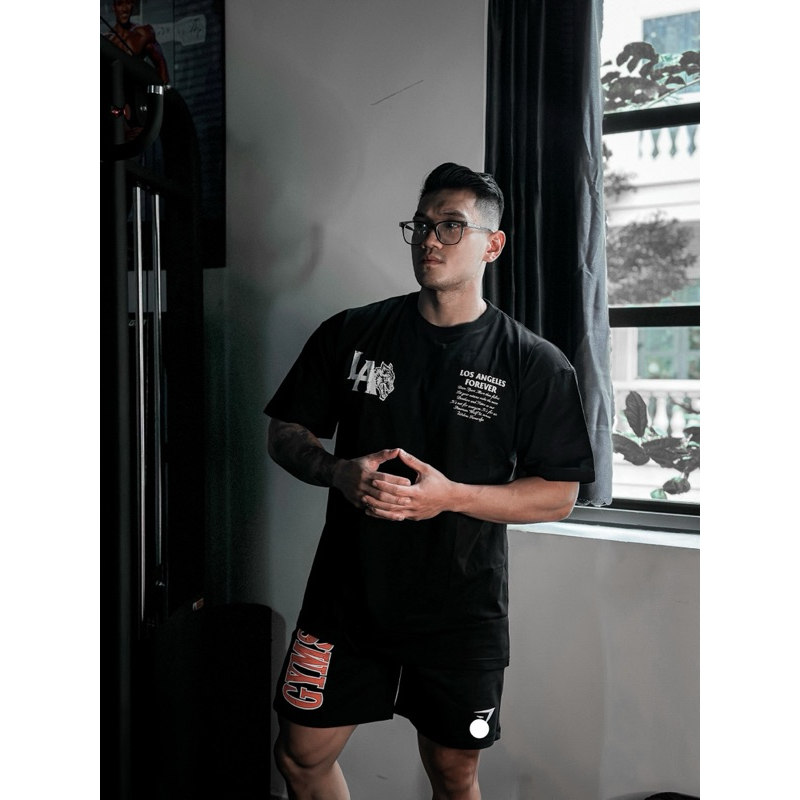 Quần short ngắn thể thao nam Gym sha.k chữ in nứt 7inch vải cotton