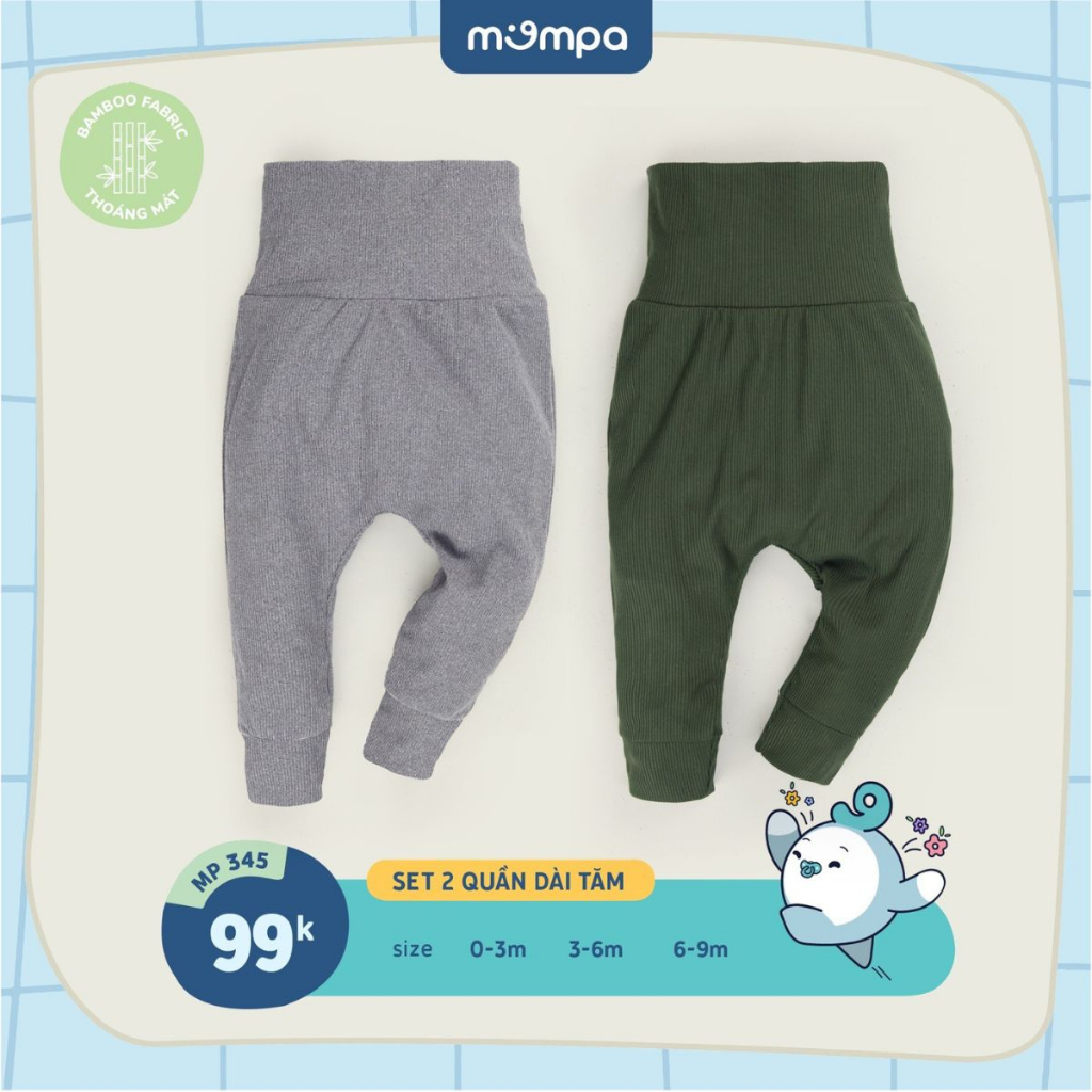 Quần dài cho bé sơ sinh Mompa set 2 chiếc từ 0 đến 9 tháng vải Sợi tre Bamboo tăm Bamboo co giãn thoáng khí MP 345