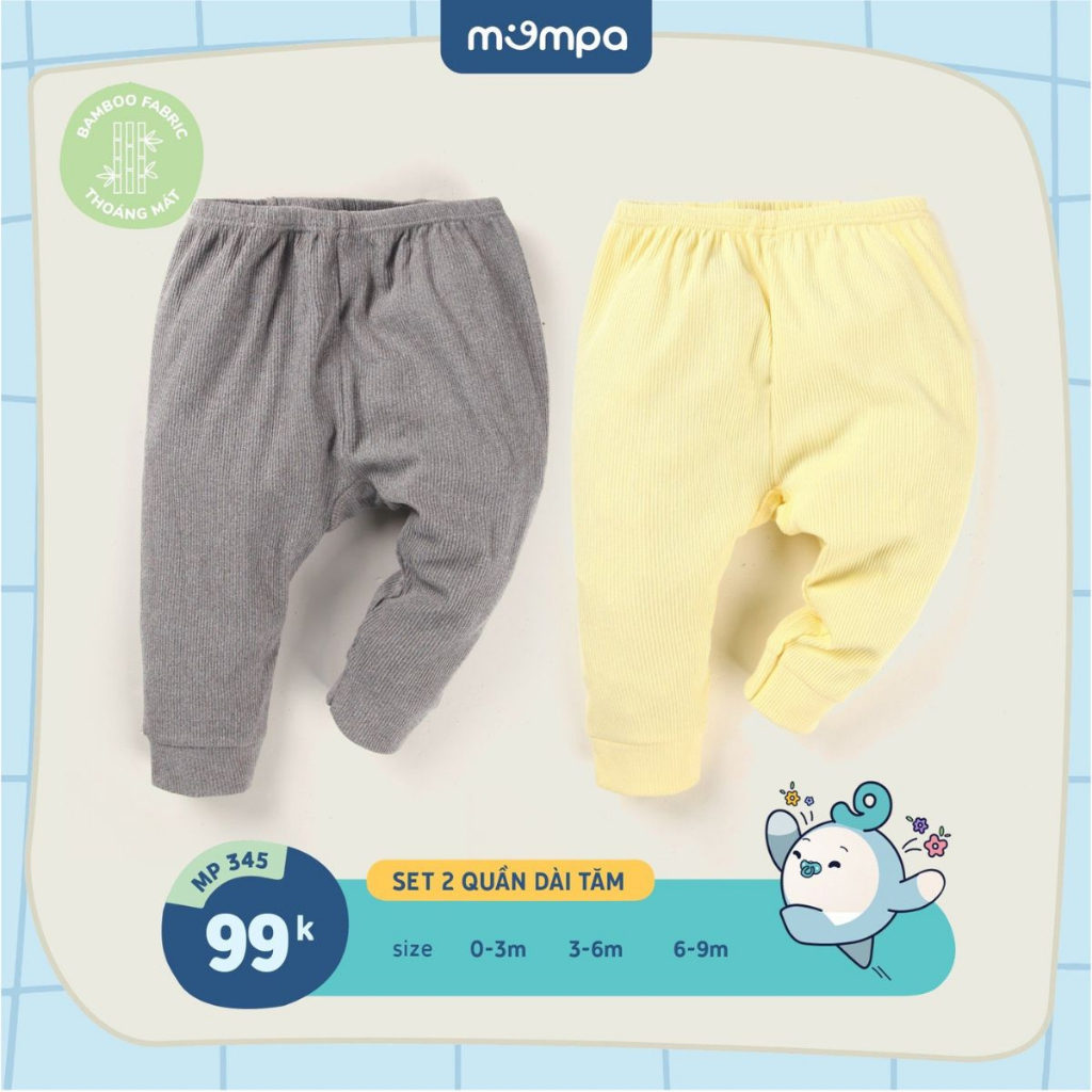 Quần dài cho bé sơ sinh Mompa set 2 chiếc từ 0 đến 9 tháng vải Sợi tre Bamboo tăm Bamboo co giãn thoáng khí MP 345