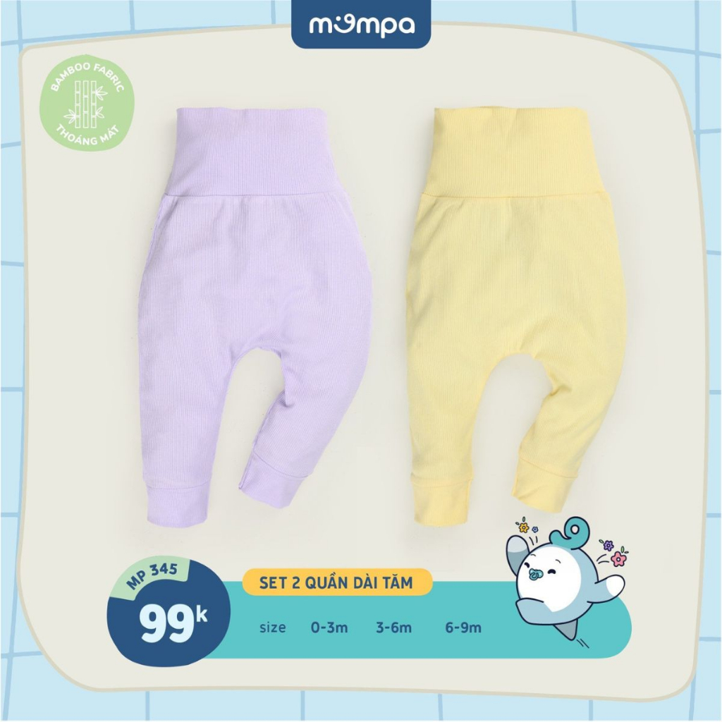 Quần dài cho bé sơ sinh Mompa set 2 chiếc từ 0 đến 9 tháng vải Sợi tre Bamboo tăm Bamboo co giãn thoáng khí MP 345